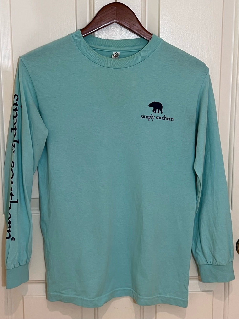 Simply Southern Seafoam/Teal Long-Sleeve Tee with Navy Elephant Logo